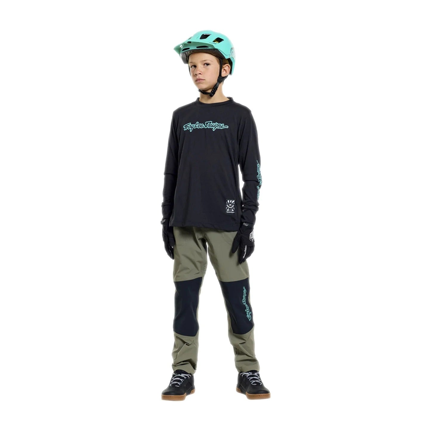 Troy Lee Designs Youth Skyline Ride LS Tee Signature Black / Real Teal