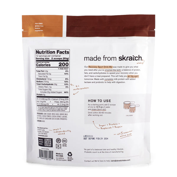 Skratch Labs Recovery Drink, Chocolate 21,2oz Bosk Vélo Café