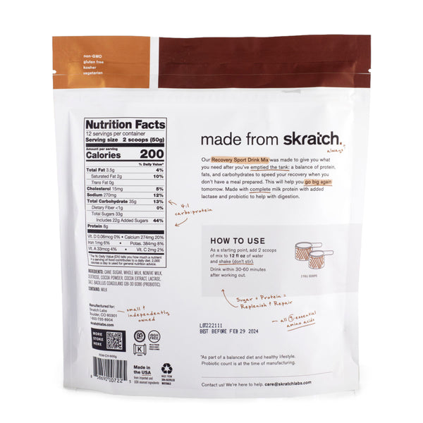 Skratch Labs Recovery Drink, Chocolate 21,2oz